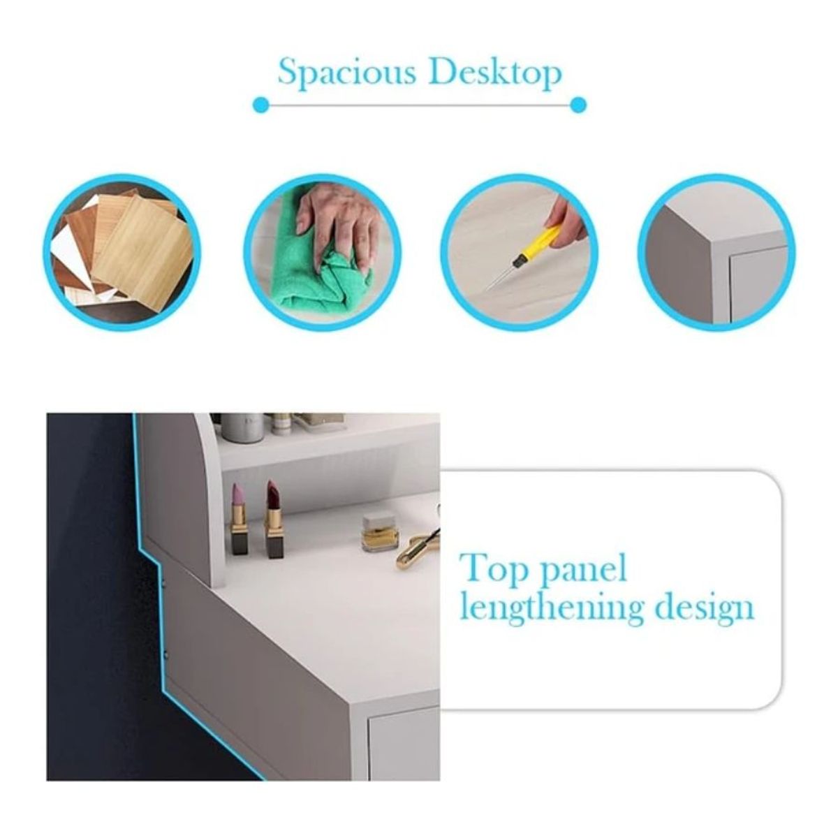 GENERICO - Mesa De Noche Maquillador Escritorio 2 Cajones Espejo Touch con luz