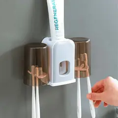 GENERICO - Dispensador De Pasta Dental Y Porta Cepillos Con Dos Vasos Blanco