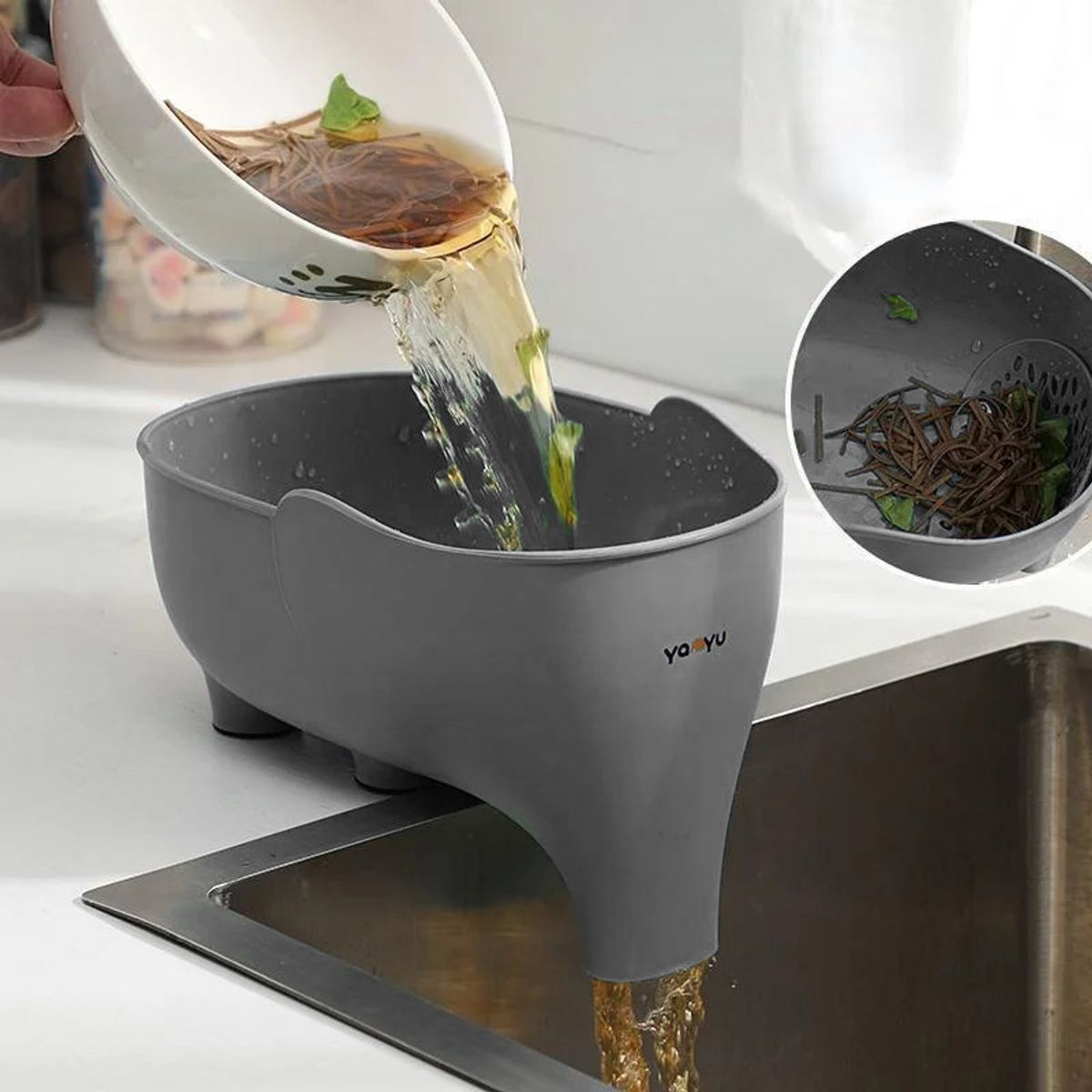 ESPACIO SEOUL - Escurridor Colador y Almacenador Cocina Elefante Gris Cesta de drenaje