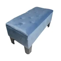 MUEBLES HVM - Banqueta Baúl Hvm Azul Petróleo Felpa