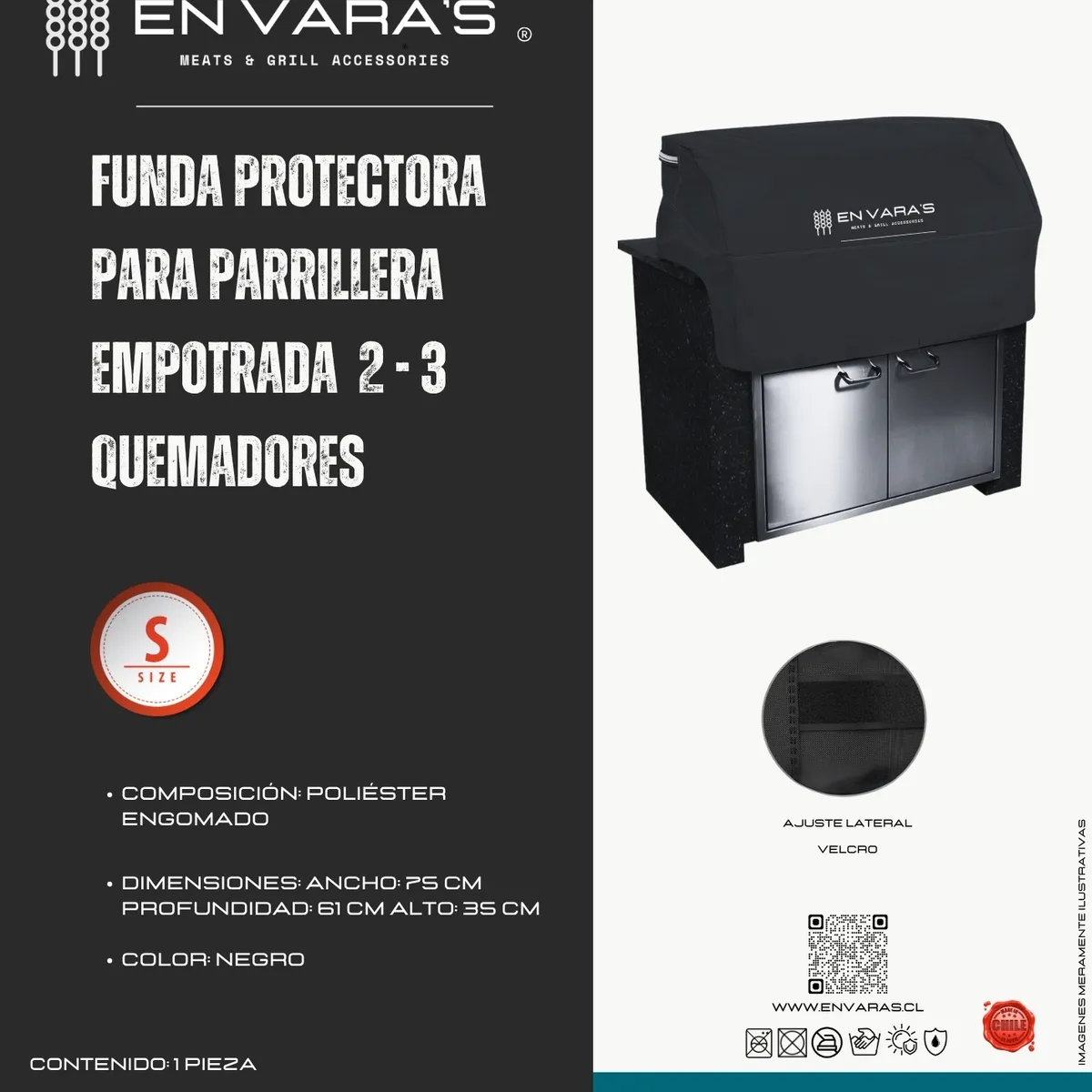 EN VARA'S MEATS & GRILL - Funda Cobertor para parrilla parrillera empotrable Black M 2 - 3  quemadores En Vara´s.
