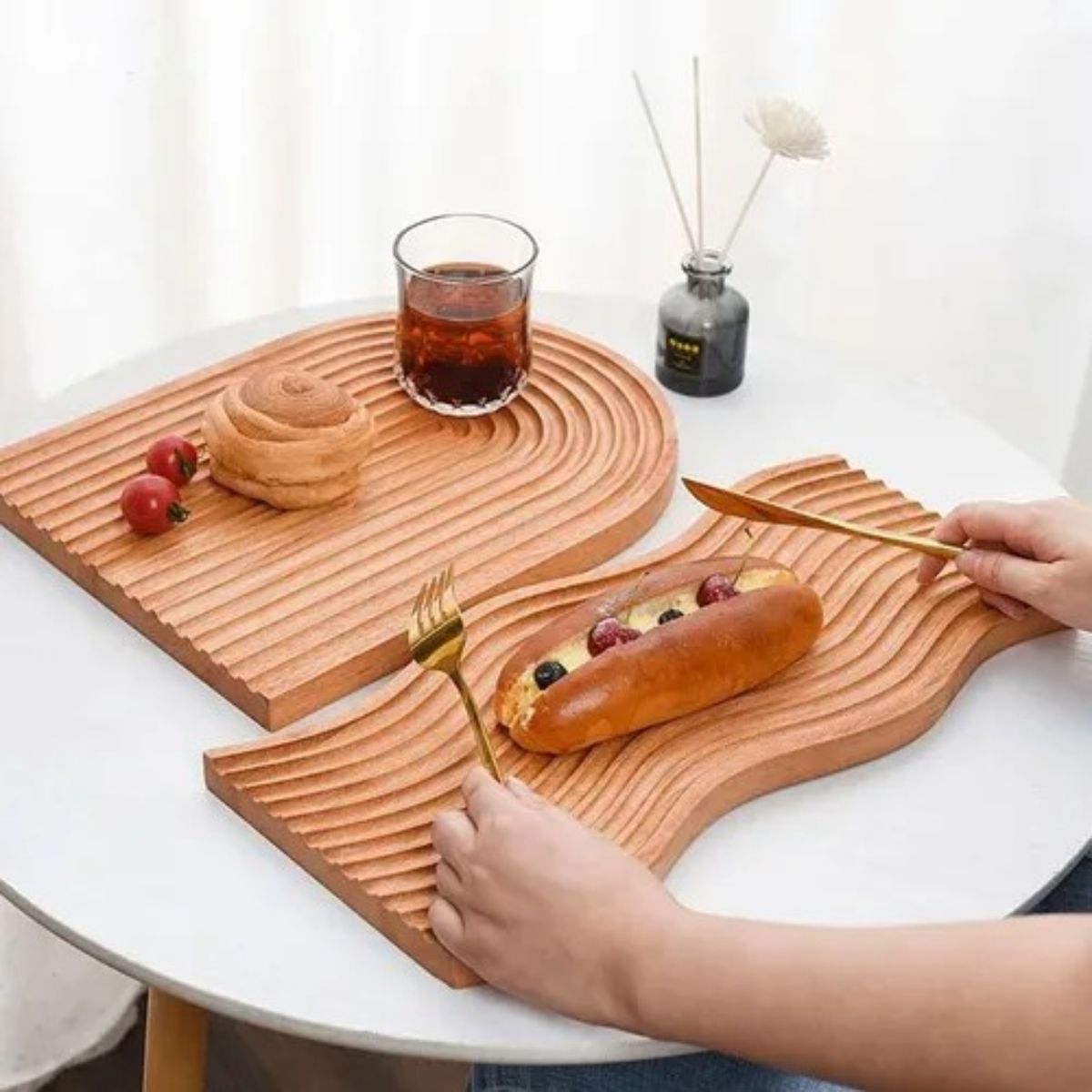 GENERICO - Pack X2 Tabla Decorativa Bandeja De Madera Diseño Geometrico