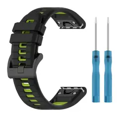 GENERICO - Correa Silicona Para Garmin Fénix 6 / 7 / 8 47mm - Negro Verde Limón