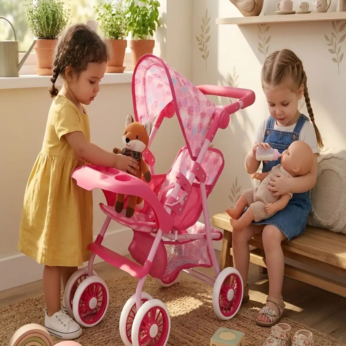 GENERICO - Coche de Juguete para Muñecas con Toldo Plegable Diseño Lineal