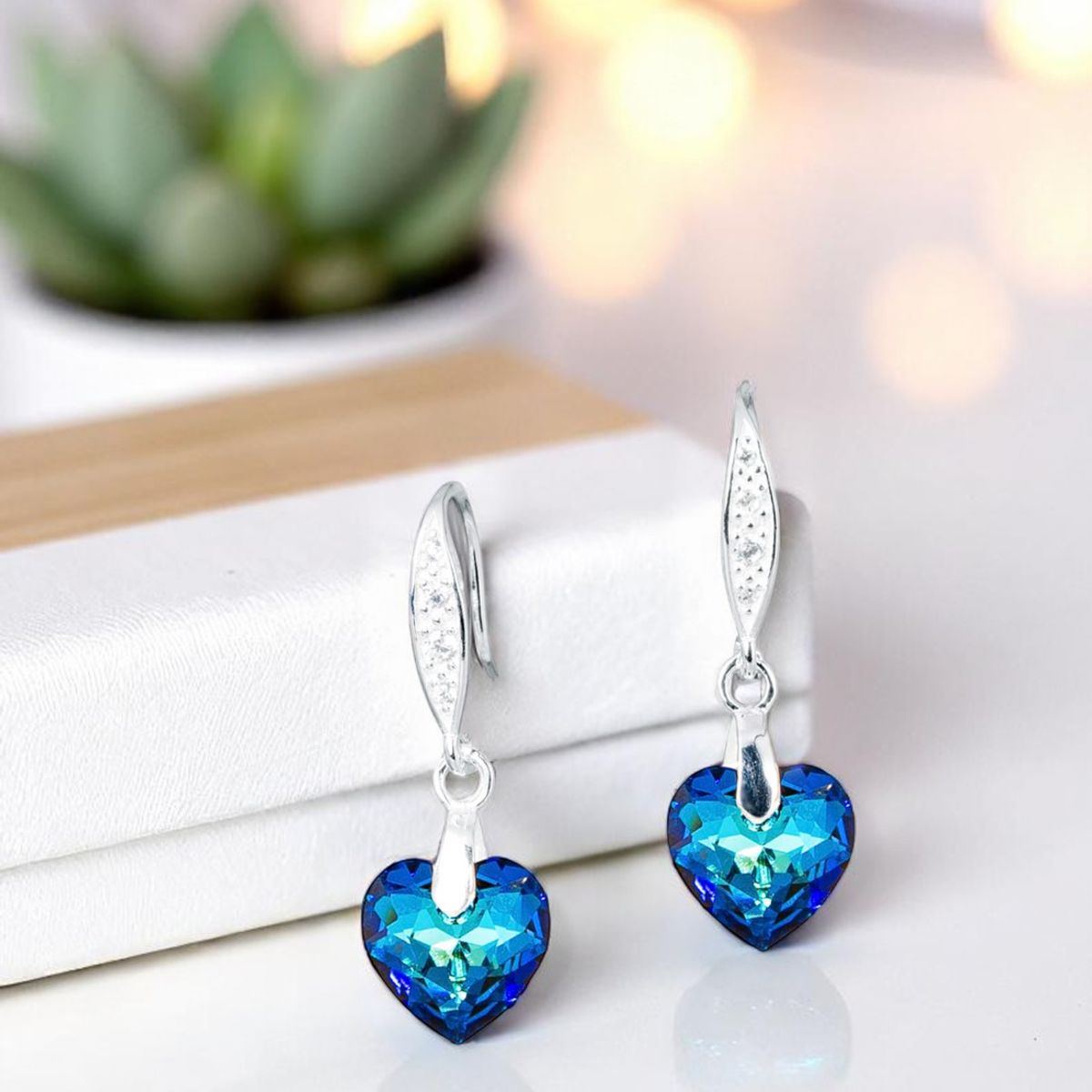 JOYAS MONTERO - Aros Amor Plata 925 creado con cristales de Swarovski® Bermuda Blue