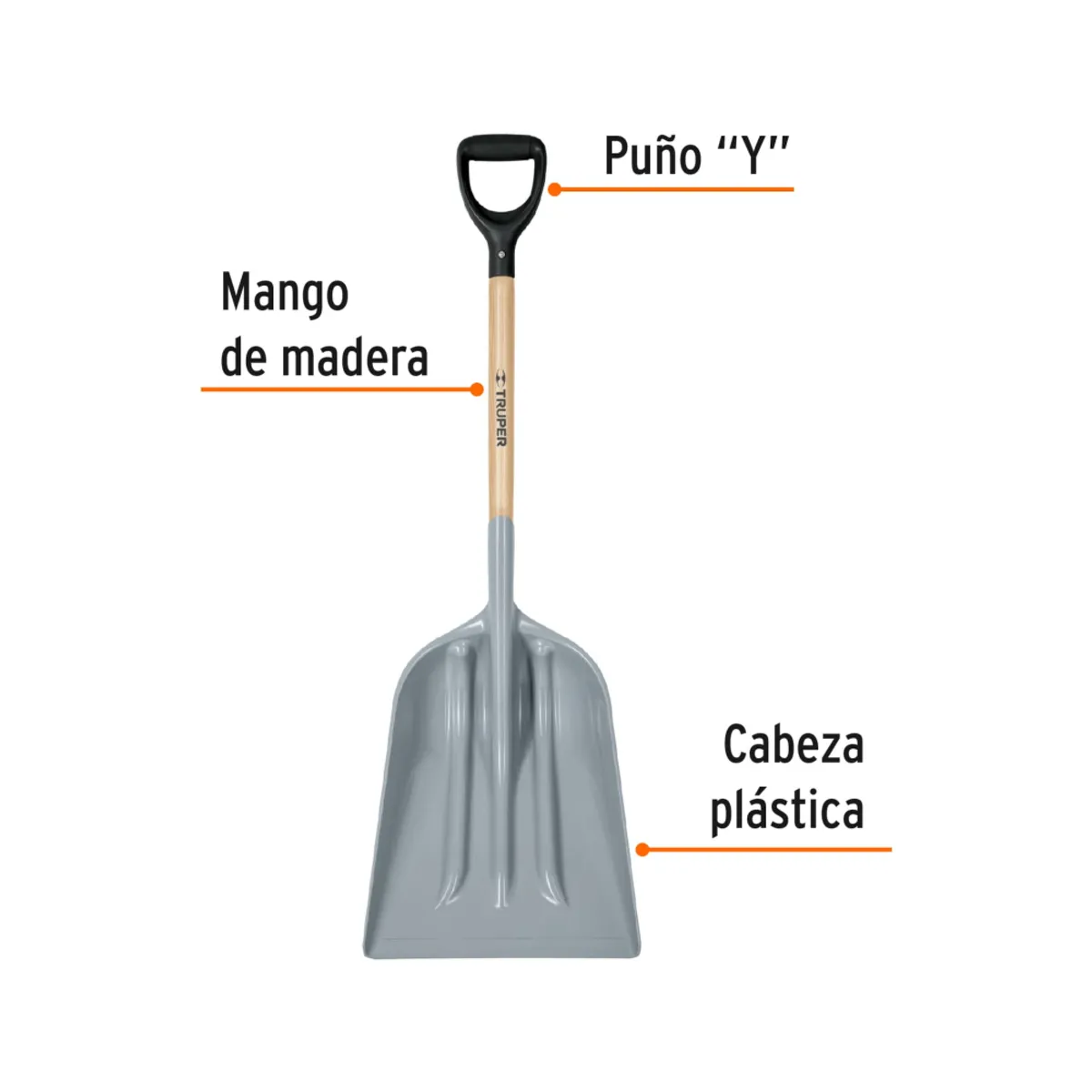 TRUPER - Pala con Cabeza Plástica y Mango de Madera  Puño en Y