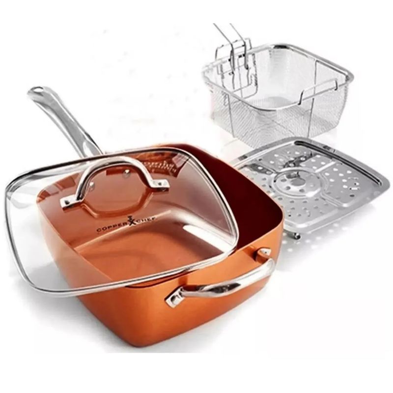 GENERICO - Olla De Cobre Multiuso Antiadherente Cesta Freír Cerámica con accesorios
