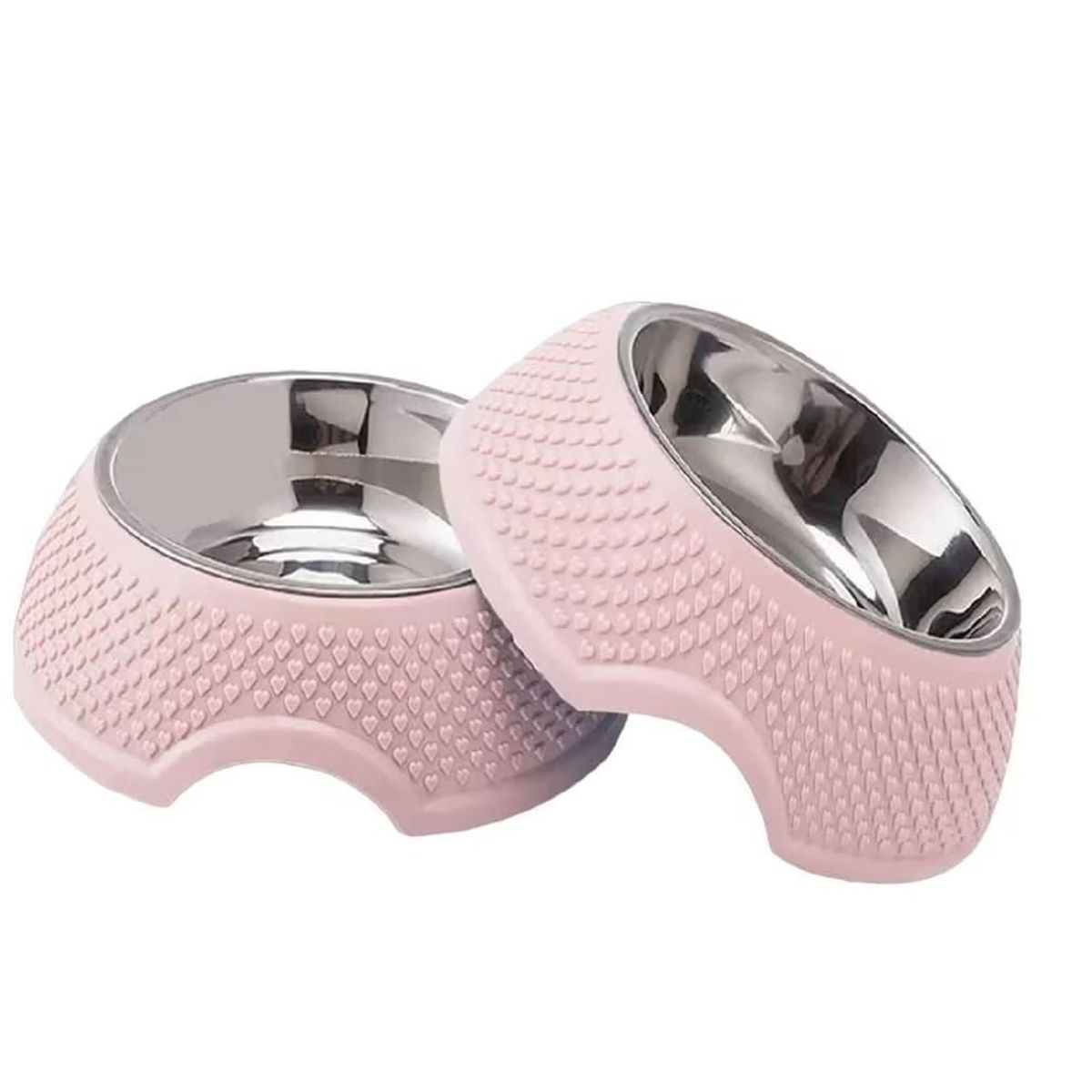 TATEE - Set 2 cuenco para mascotas acero inoxidable+plástico rosa