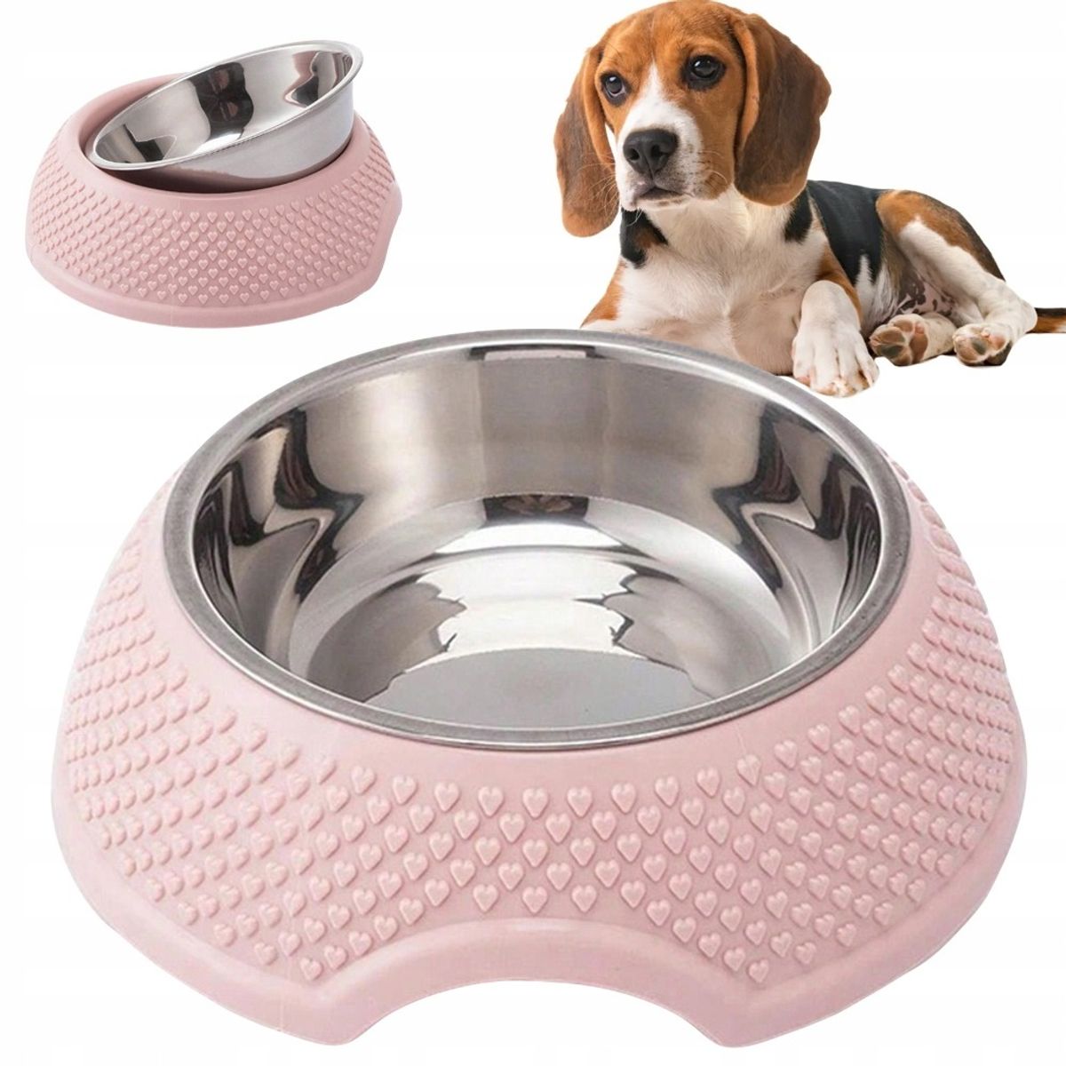 TATEE - Set 2 cuenco para mascotas acero inoxidable+plástico rosa