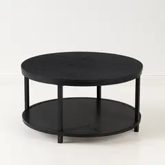 KLIK - Mesa de Centro Redonda Negra - Diseño Moderno con Doble Nivel - Negro