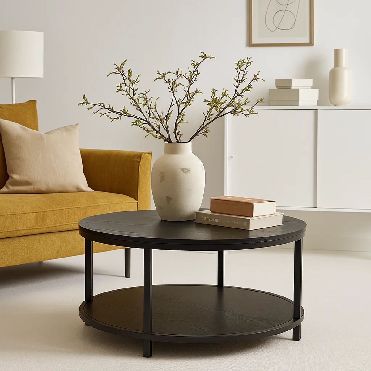 KLIK - Mesa de Centro Redonda Negra - Diseño Moderno con Doble Nivel