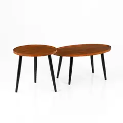 KLIK - Set de Mesas de Centro Nido - Diseño Moderno de Madera y Metal - Café