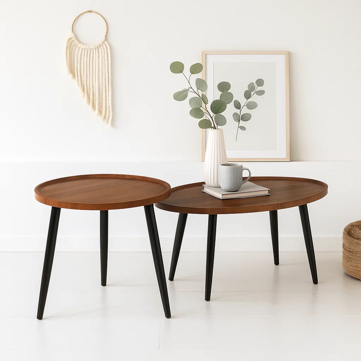 KLIK - Set de Mesas de Centro Nido - Diseño Moderno de Madera y Metal - Café