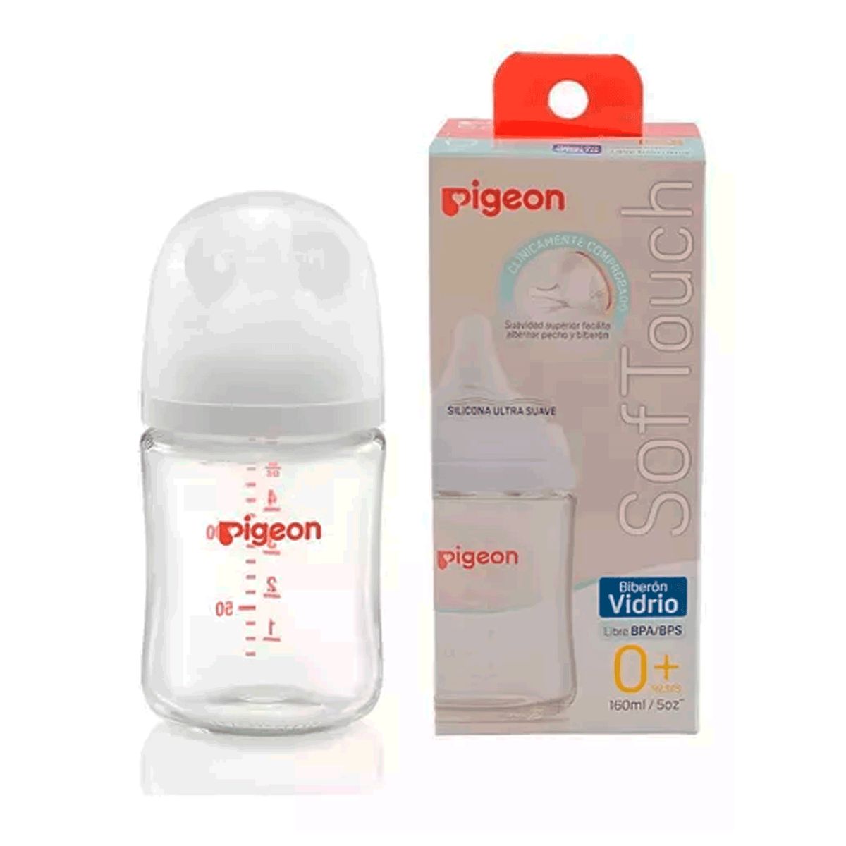 PIGEON - Mamadera Vidrio Softouch Boca Ancha 160ml Edad0+m Pigeon