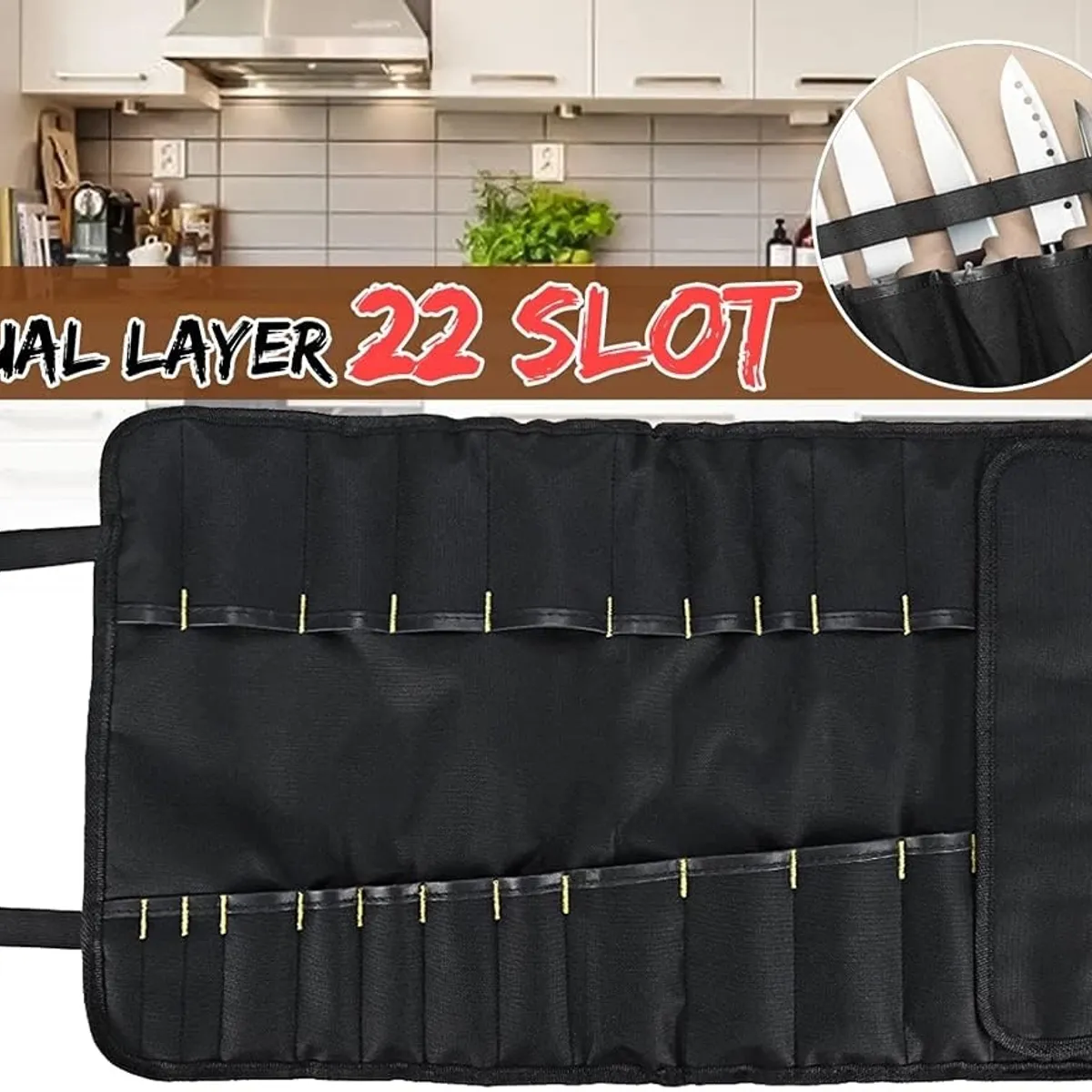 KUANGYE - Bolso Porta Cuchillos Chef Estuche Portátil Cocina Oxford 22 Ranuras