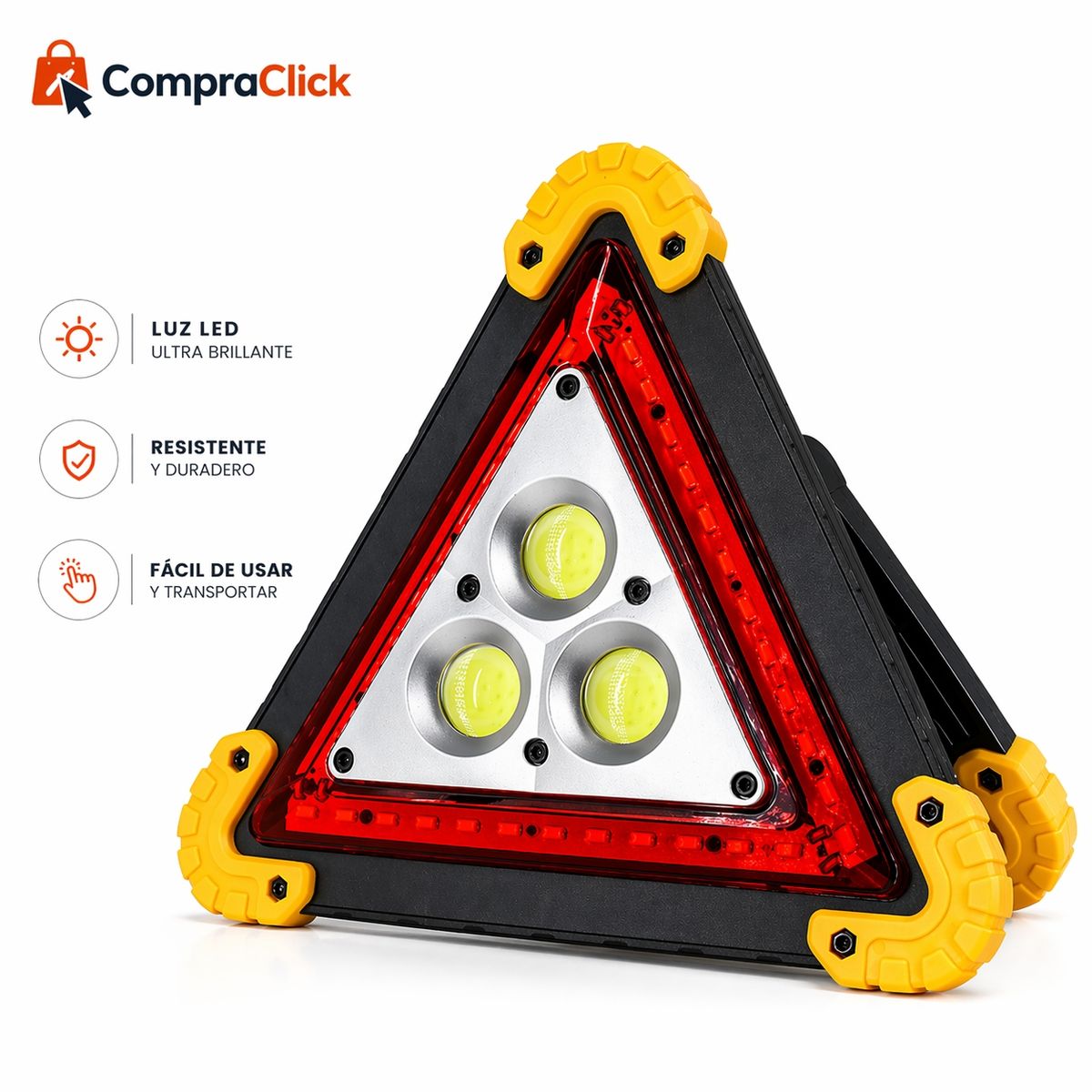 GENERICO - TRIANGULO DE EMERGENCIA RECARGABLE CON LUZ SOLAR LUZ LED