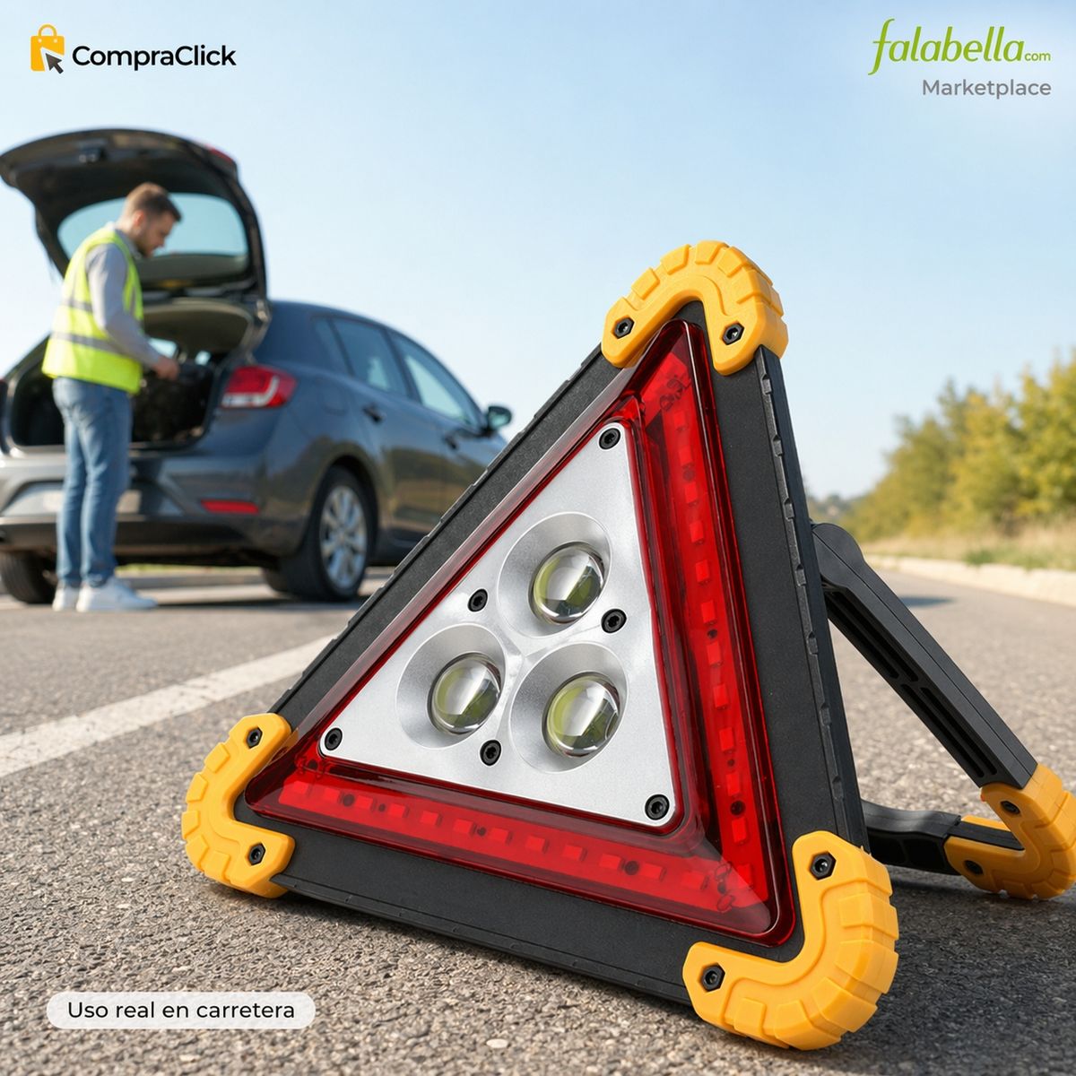 GENERICO - TRIANGULO DE EMERGENCIA RECARGABLE CON LUZ SOLAR LUZ LED