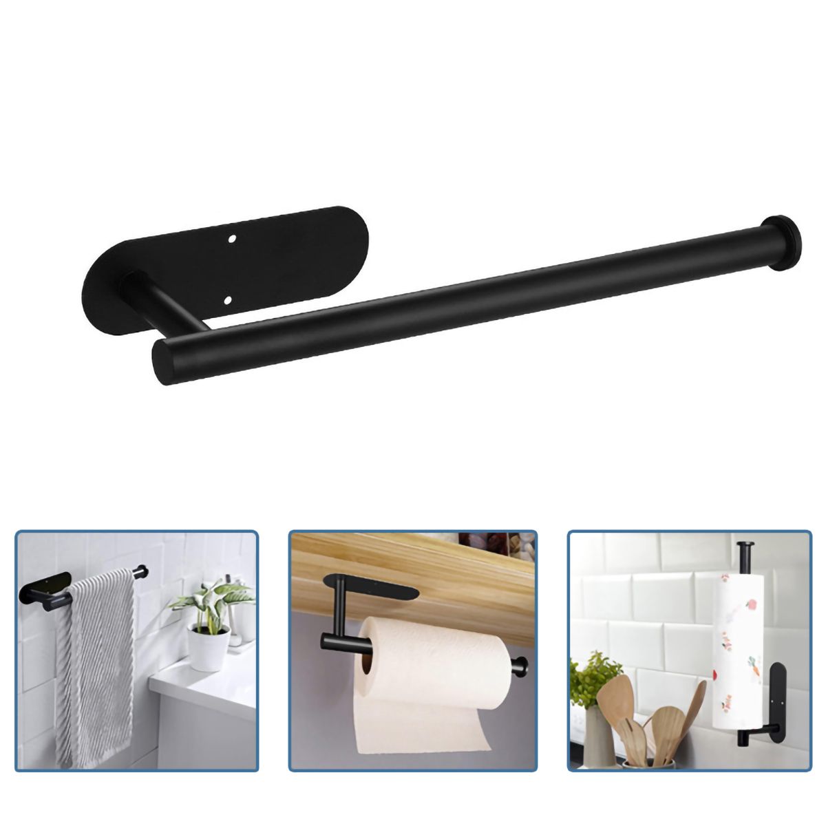 GENERICO - Soporte Para Toallas De Papel Debajo Del Gabinete Cocina Baño-Negro