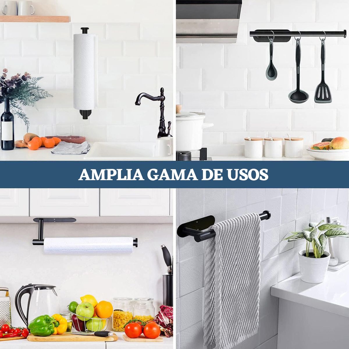 GENERICO - Soporte Para Toallas De Papel Debajo Del Gabinete Cocina Baño-Negro