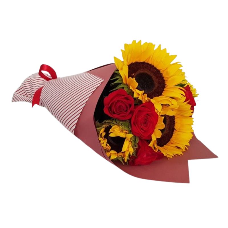 GENERICO - Ramo de 3 Rosas y 3 Girasoles