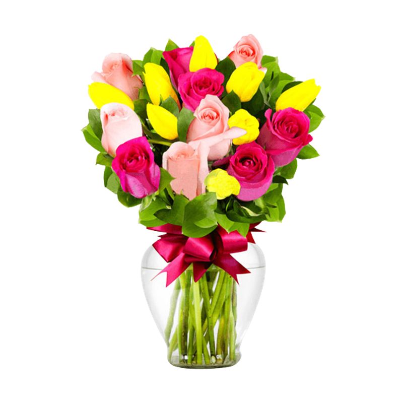 GENERICO - Florero de 10 Tulipanes y 10 Rosas