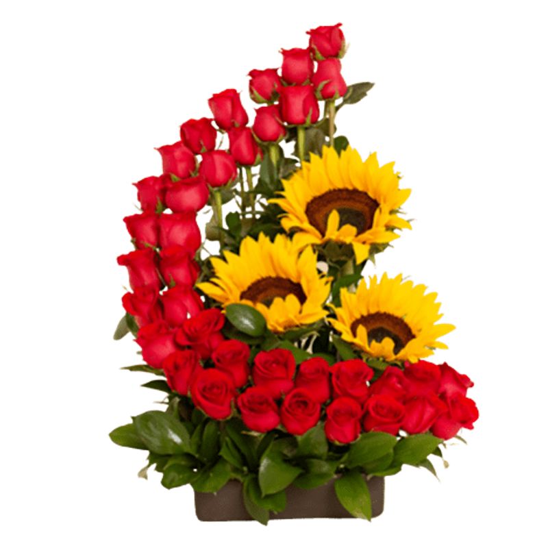 GENERICO - Espiral de 30 Rosas y 3 Girasoles