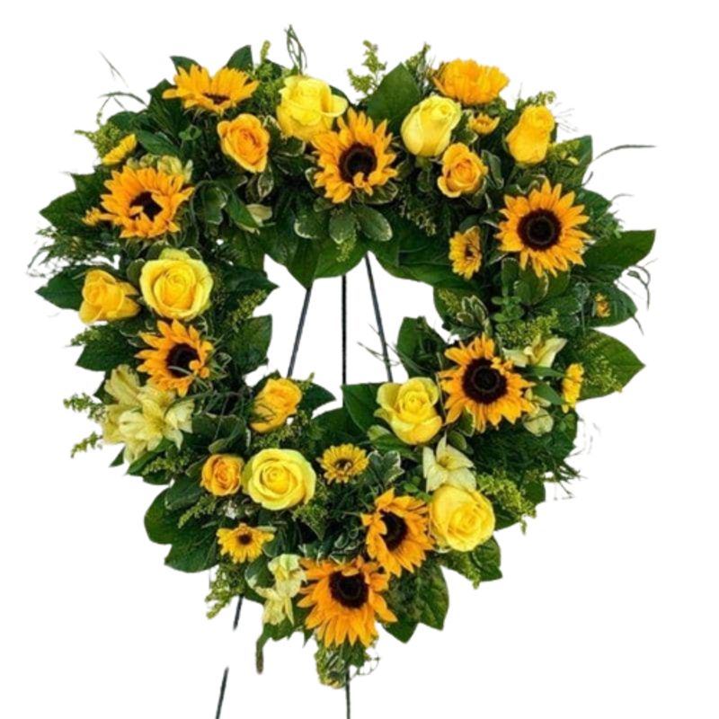 GENERICO - Corazón Funebre de Rosas y Girasoles