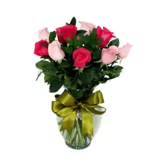 GENERICO - Florero de 12 Rosas Rosado y Fucsia