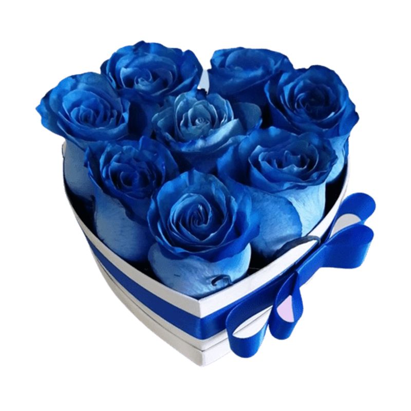 GENERICO - Box Corazón de 8 Rosas Azules