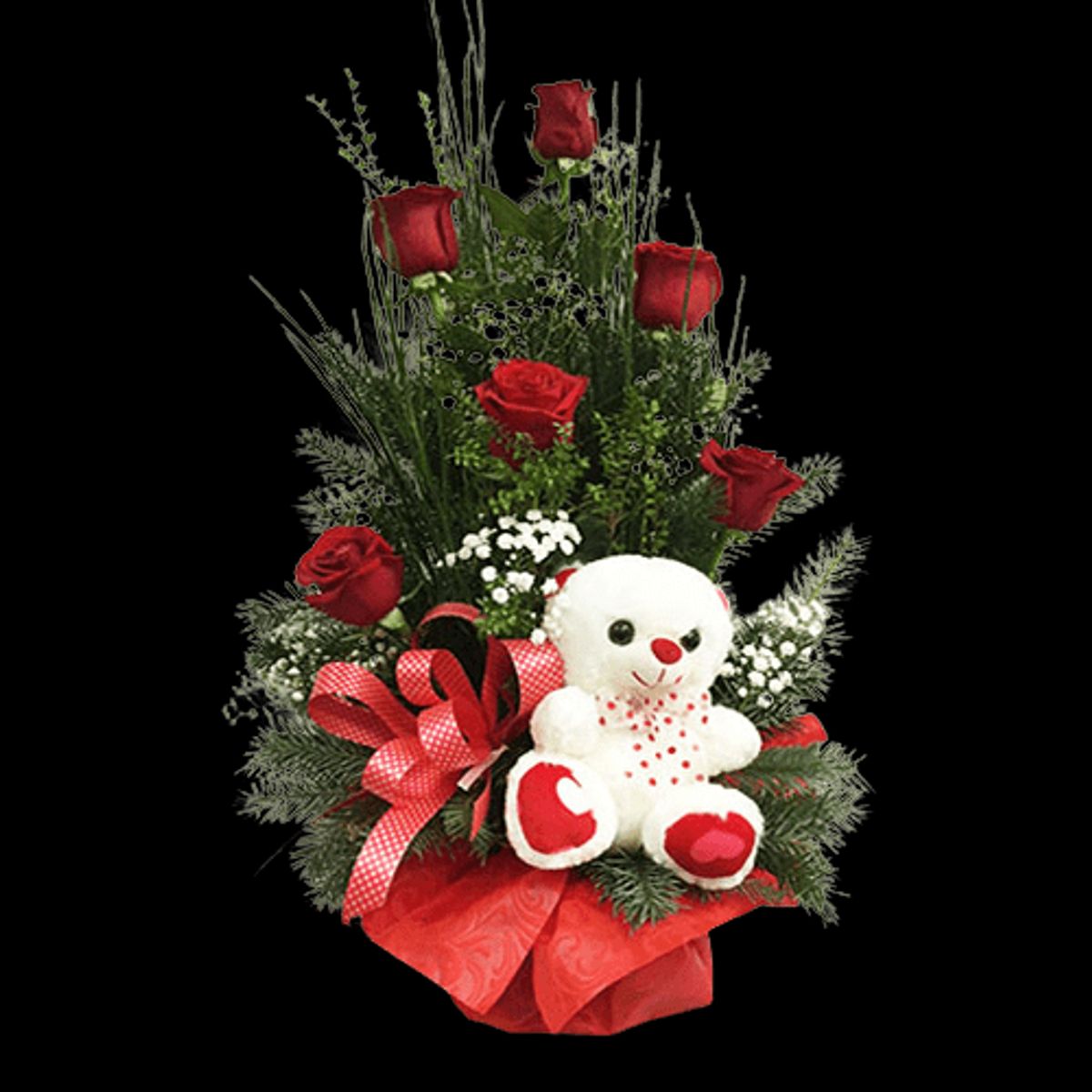 GENERICO - Arreglo de 6 Rosas con Peluche 20cm