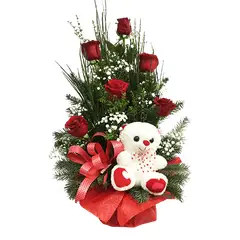 GENERICO - Arreglo de 6 Rosas con Peluche 20cm