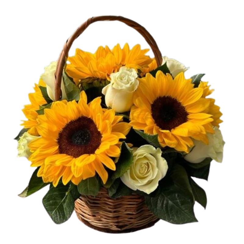 GENERICO - Cestita de Rosas Blancas y Girasoles