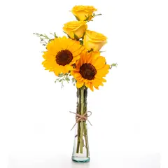 GENERICO - Florero de 3 Rosas Amarillas y 2 Girasoles