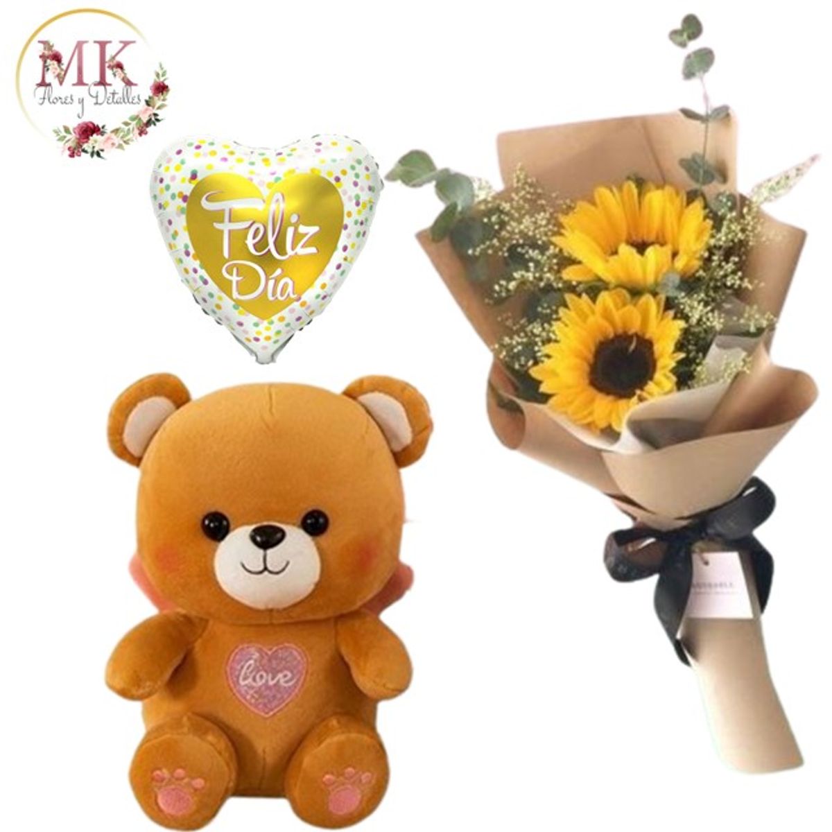 GENERICO - Bouquet de 2 Girasoles Peluche de 20cm y Globo