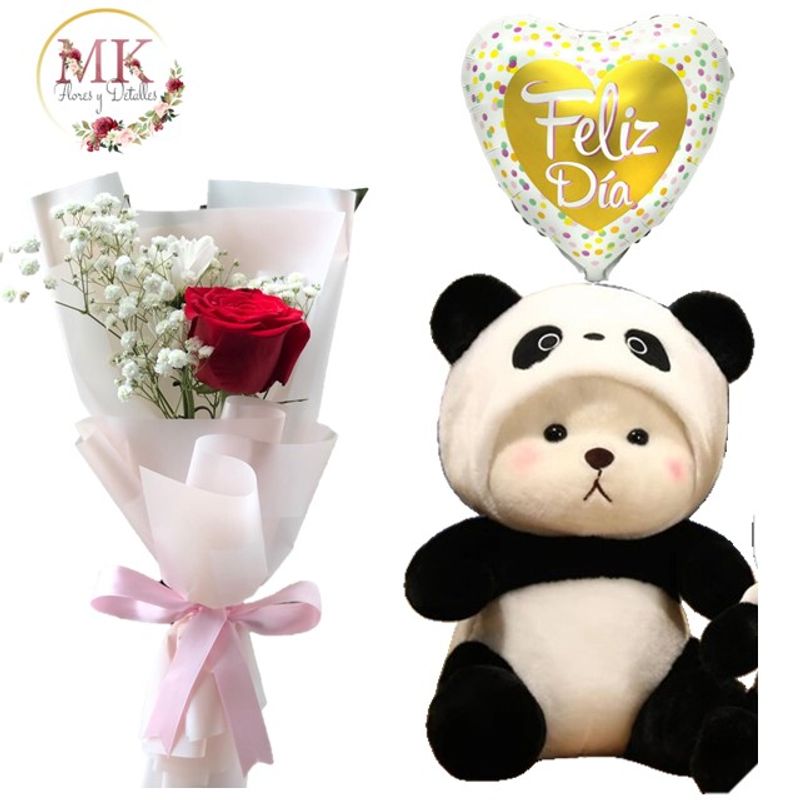 GENERICO - Rosa Decorada Peluche 20cm y Globo