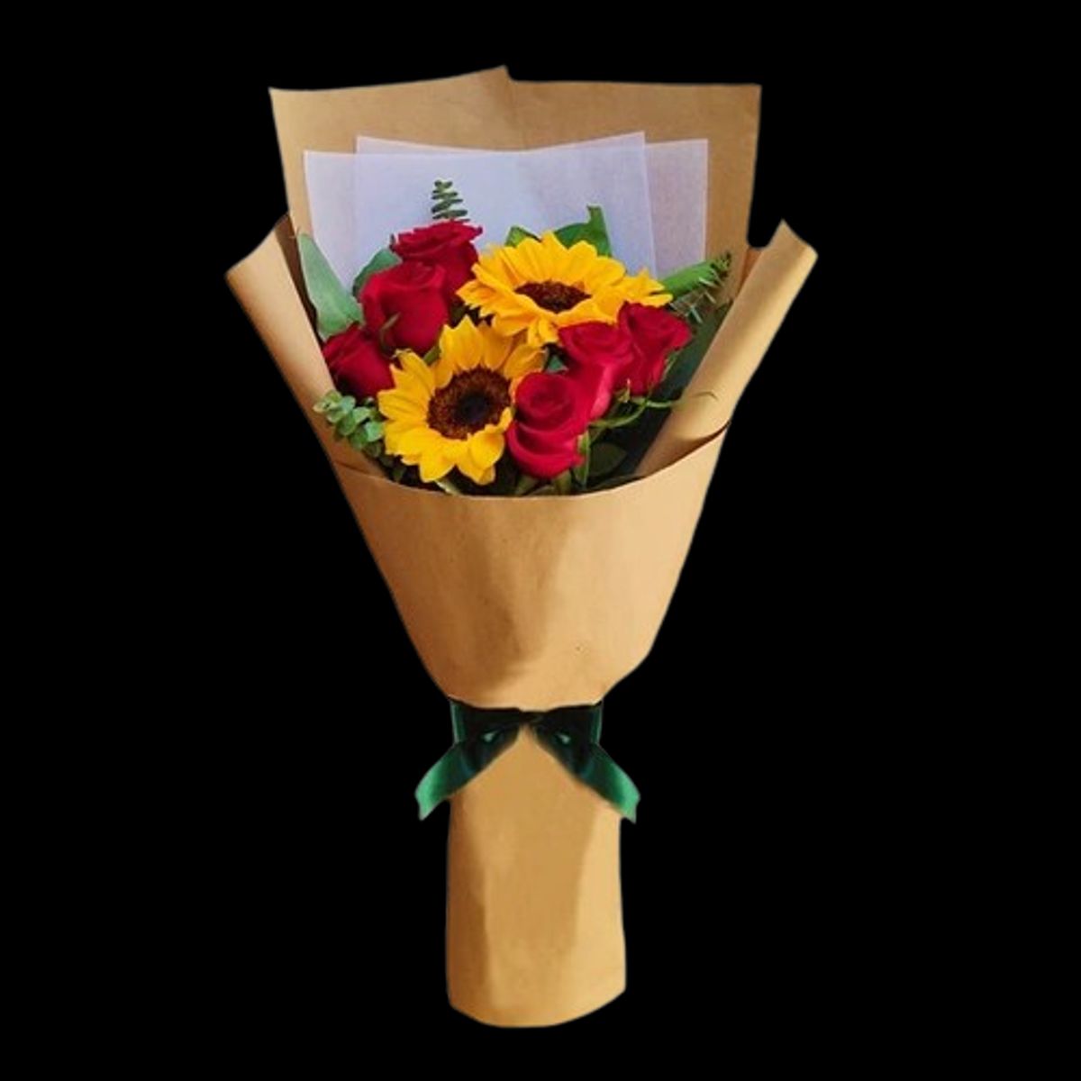 GENERICO - Bouquet de 6 Rosas y 2 Girasoles