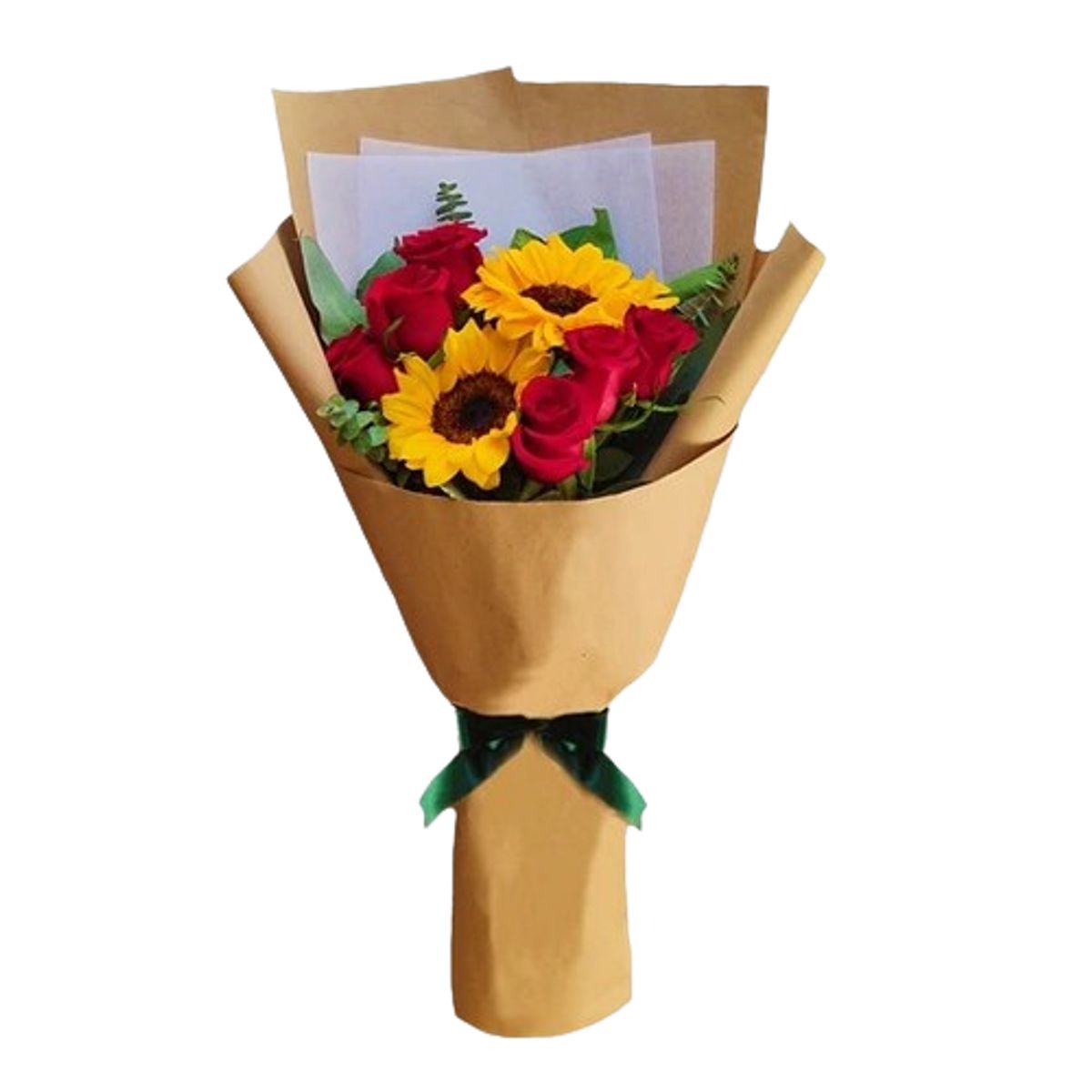 GENERICO - Bouquet de 6 Rosas y 2 Girasoles