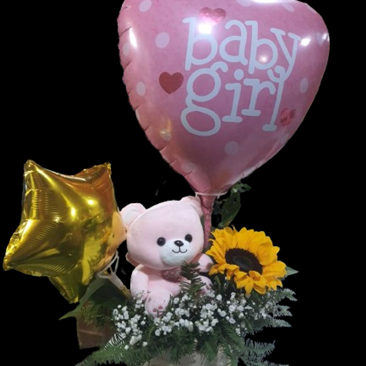 GENERICO - Base de 1 Girasol Peluche de 20cm y Globos