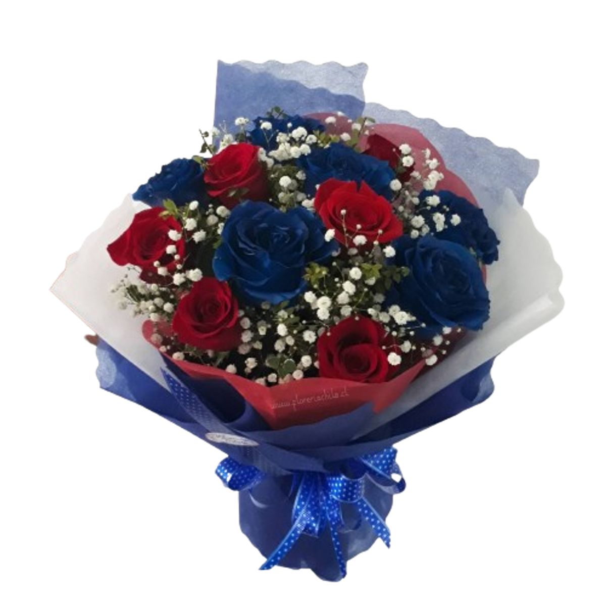 GENERICO - Ramo de 5 Rosas Azules y 5 Rosas Rojas con Ilusión