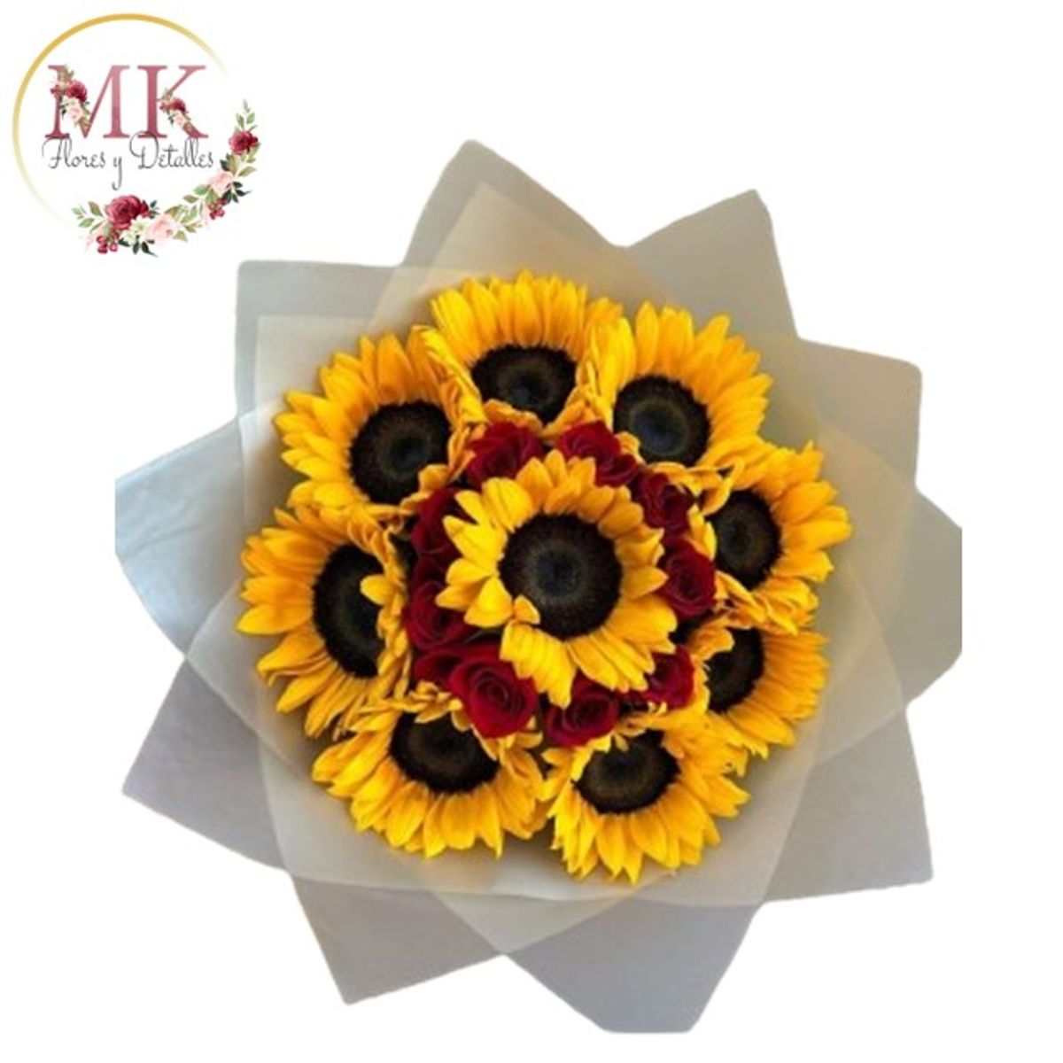 GENERICO - Bouquet de 10 Rosas y 9 Girasoles