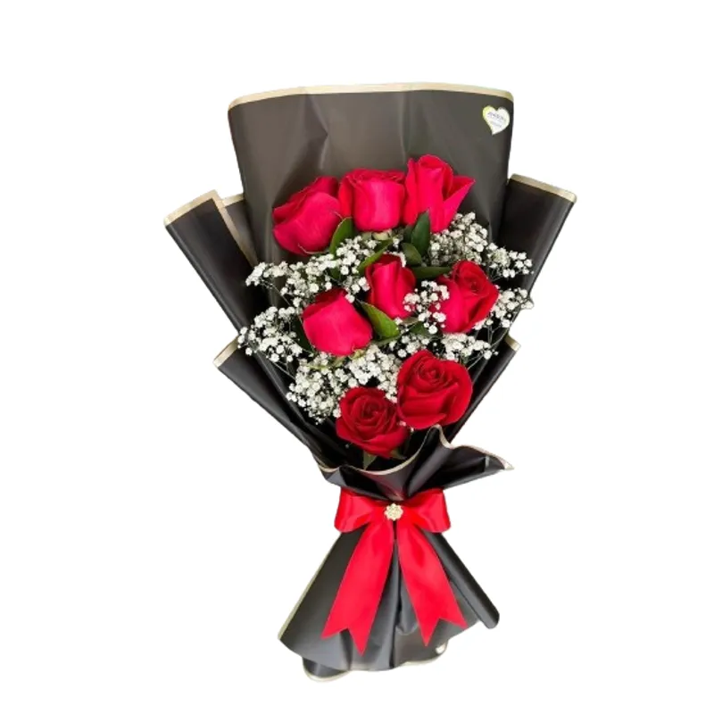 GENERICO - Ramo Elegante de 8 Rosas Rojas con Ilusión