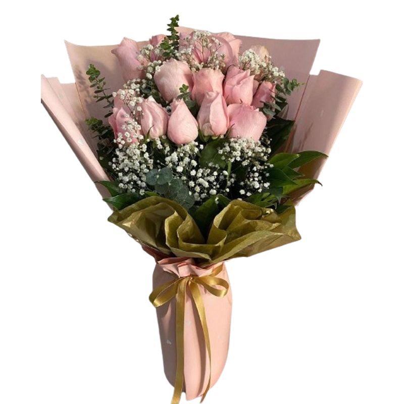 GENERICO - Bouquet de 12 Rosas Rosadas con Ilusión