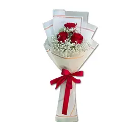 GENERICO - Bouquet de 3 Rosas Rojas con Ilusión