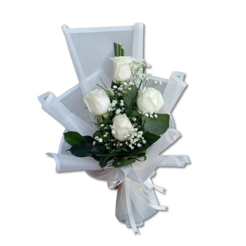 GENERICO - Bouquet de 4 Rosas Blancas con follaje
