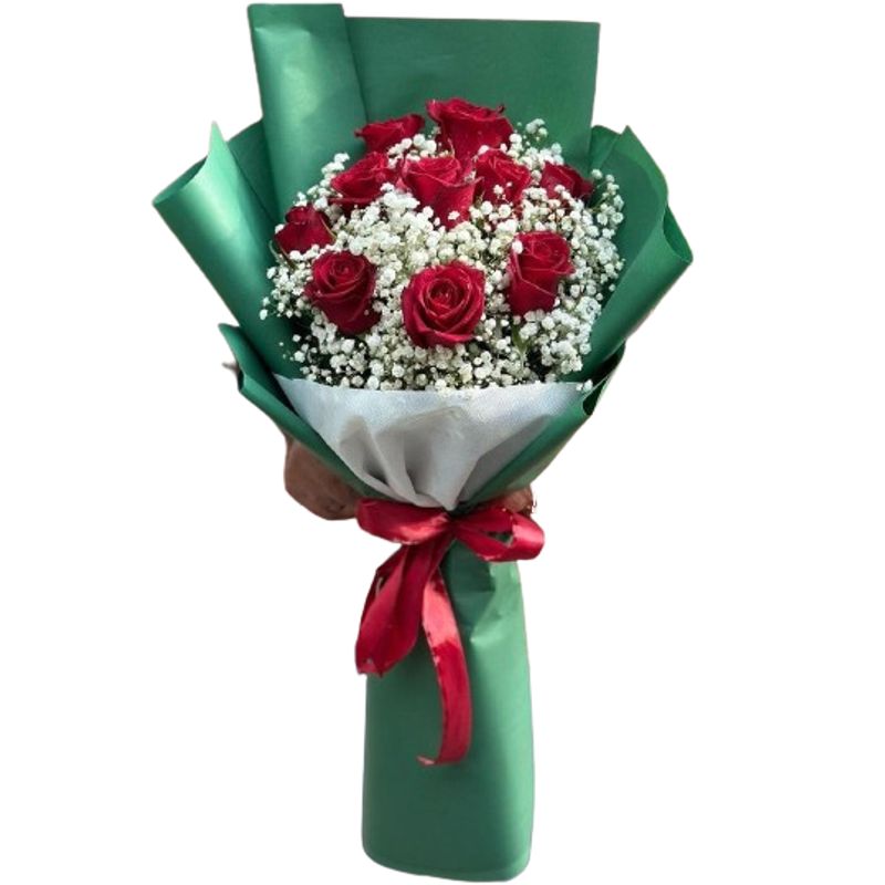 GENERICO - Bouquet de 10 Rosas Rojas con Ilusión