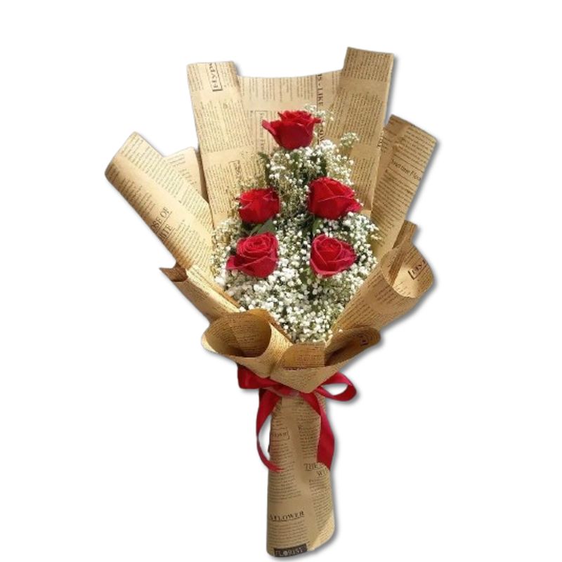 GENERICO - Bouquet Alargado de 5 Rosas Rojas