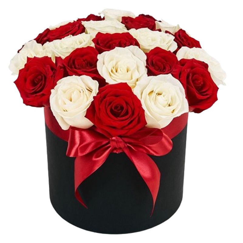 GENERICO - Box Cilindro de 20 Rosas Rojas y Blancas