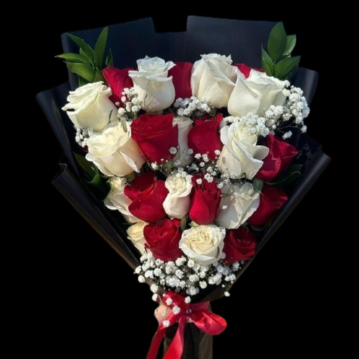 GENERICO - Ramo Alargado de 24 Rosas Blancas y Rojas