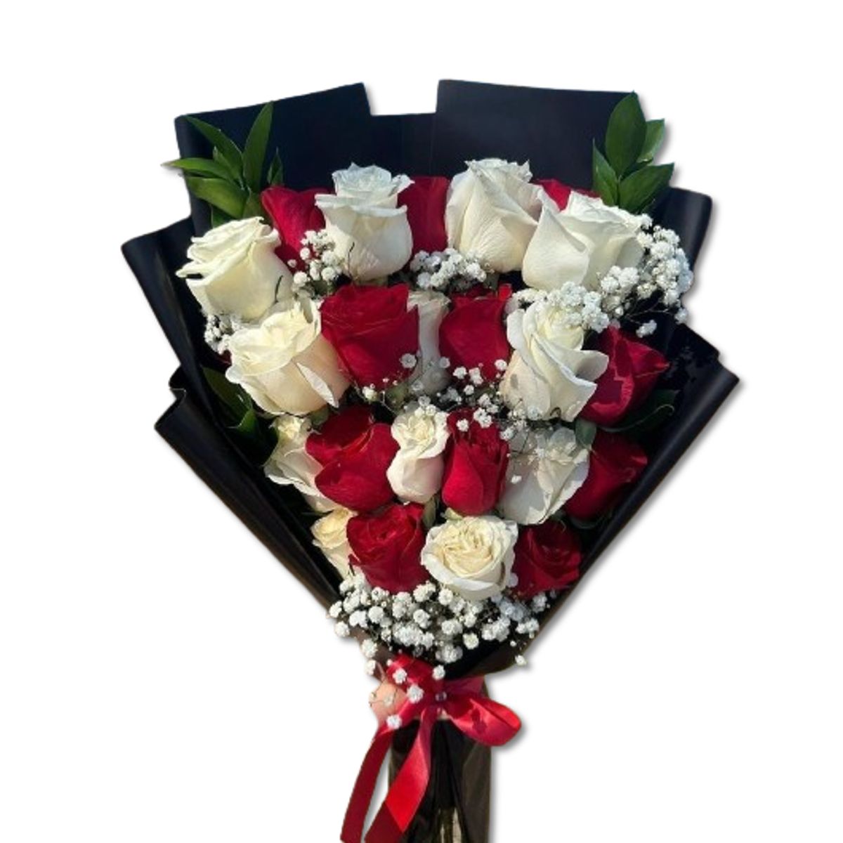 GENERICO - Ramo Alargado de 24 Rosas Blancas y Rojas