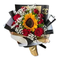 GENERICO - Bouquet de 8 Rosas y 1 Girasol en el Centro